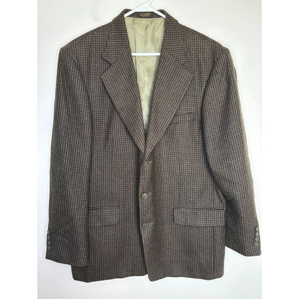 OSCAR DE LA RENTA Tailored Sport Coat Mens ~48R Olive Navy Tweed Lined Pockets